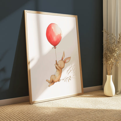 Premium Poster of Cute Bunny with Red Balloon Art Print Posters