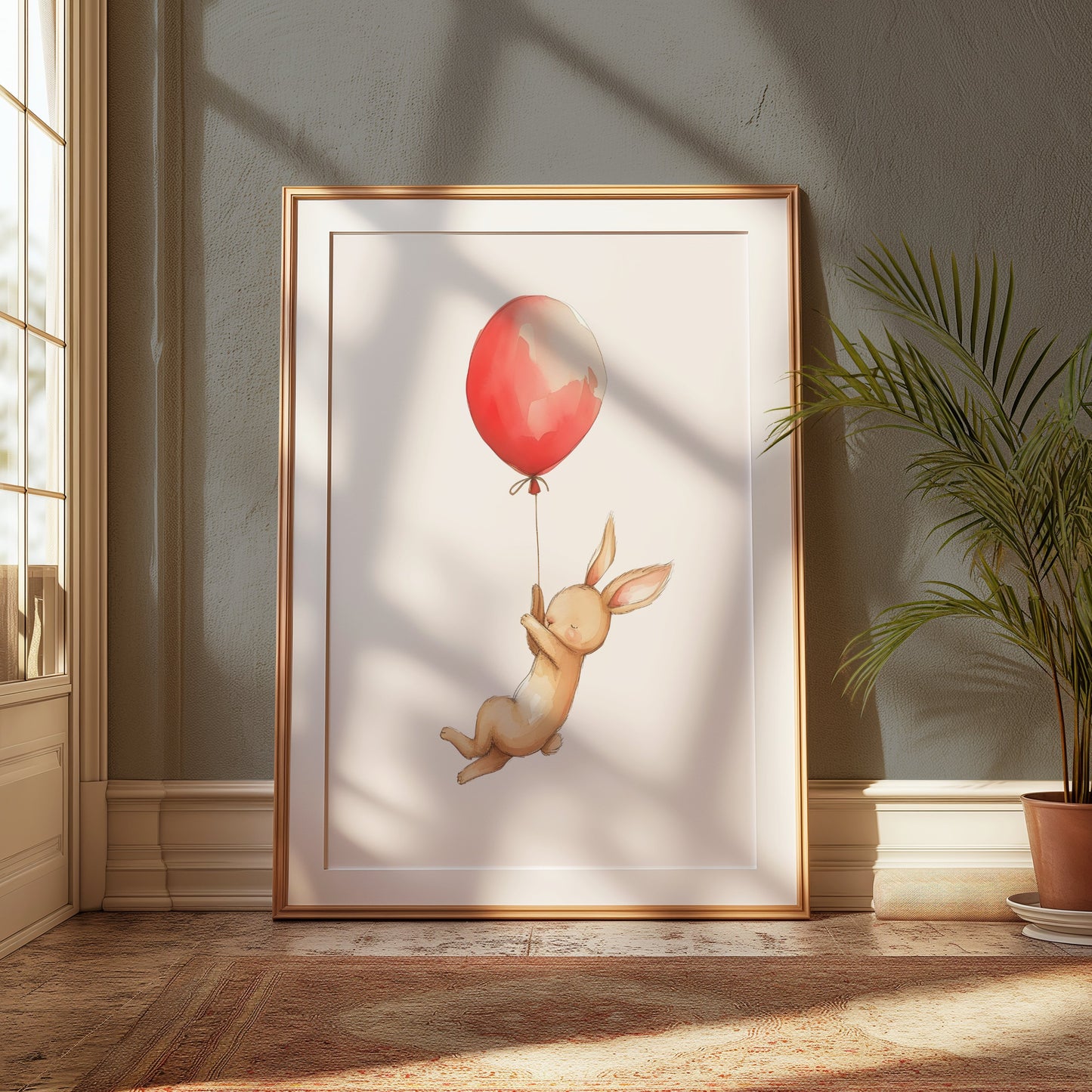 Premium Poster of Cute Bunny with Red Balloon Art Print Posters