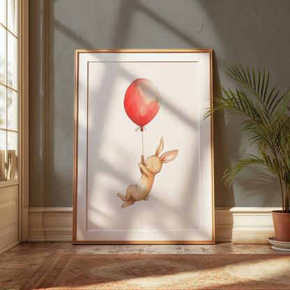 Premium Poster of Cute Bunny with Red Balloon Art Print Posters