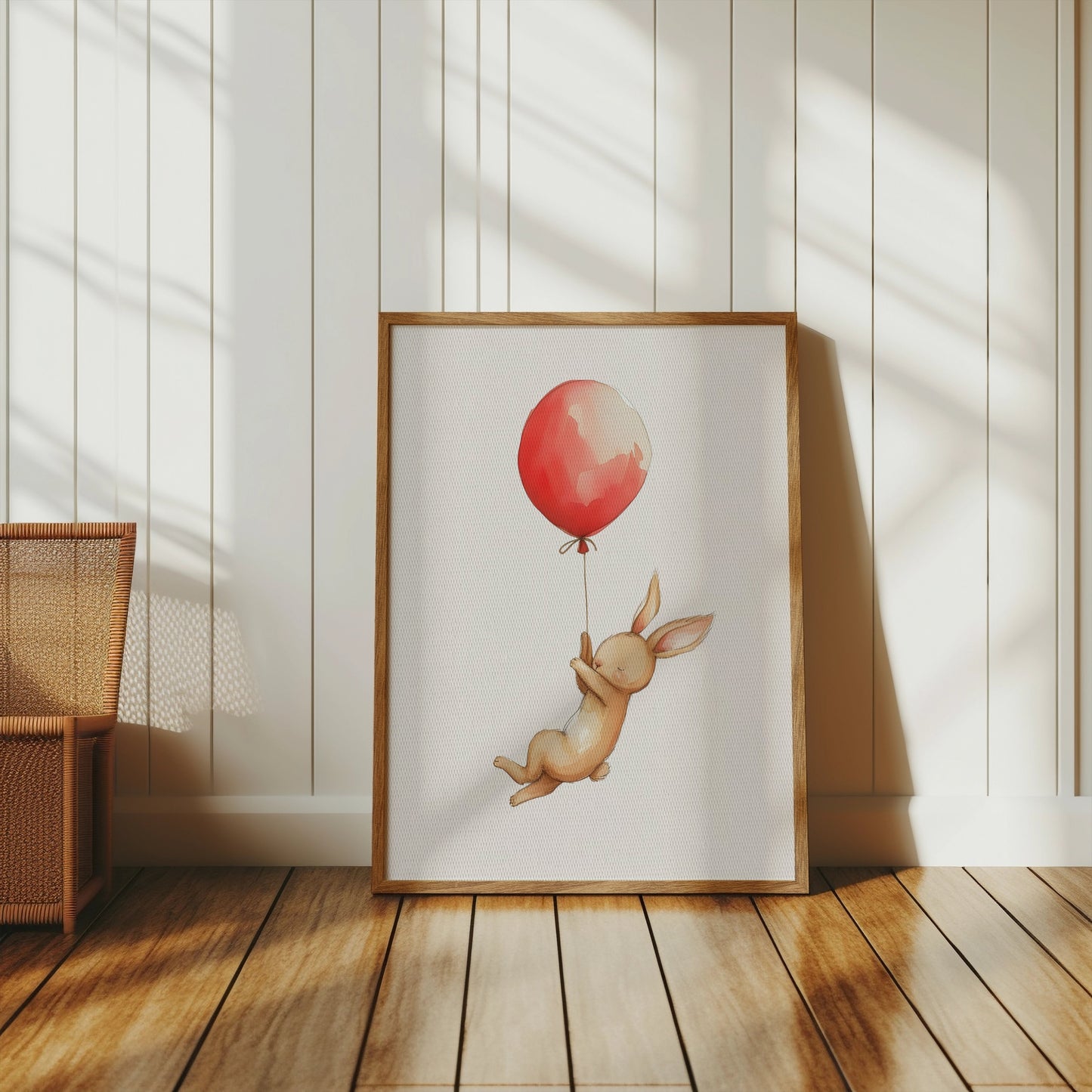 Premium Poster of Cute Bunny with Red Balloon Art Print Posters