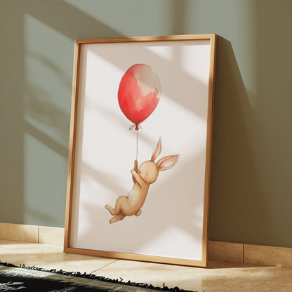 Premium Poster of Cute Bunny with Red Balloon Art Print Posters