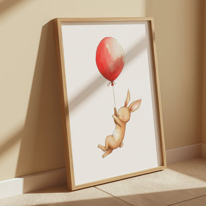 Premium Poster of Cute Bunny with Red Balloon Art Print Posters