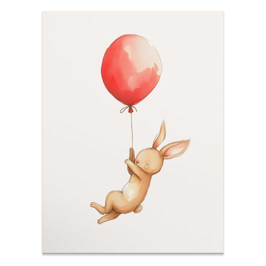 Premium Poster of Cute Bunny with Red Balloon Art Print Posters