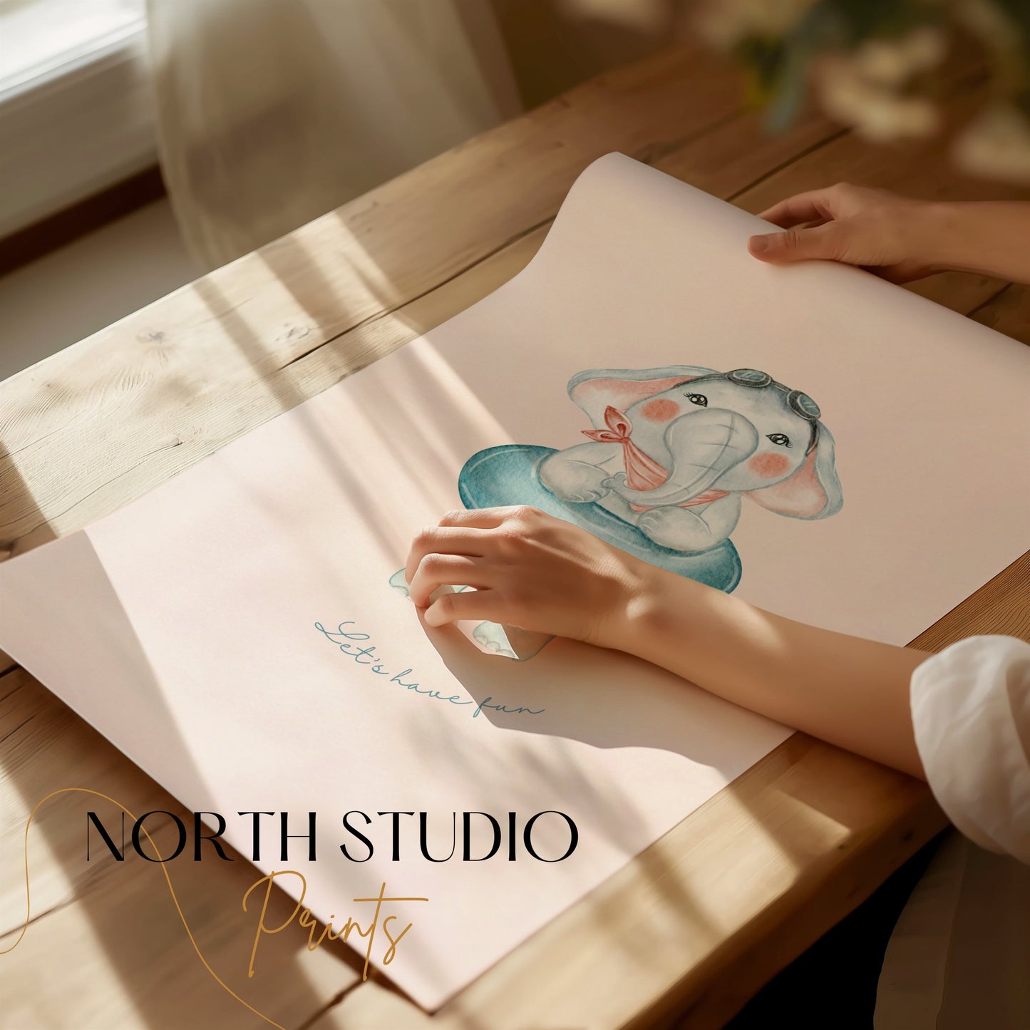 Premium Poster of Cute Cartoon Elephant with Swim Ring Posters