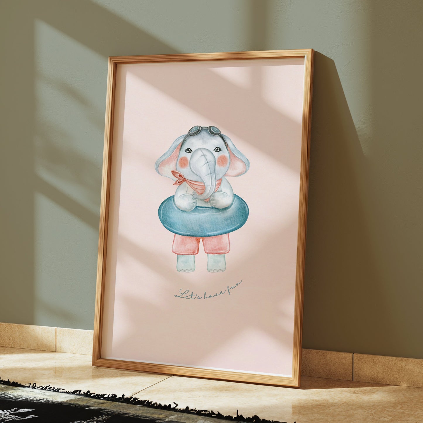 Premium Poster of Cute Cartoon Elephant with Swim Ring Posters