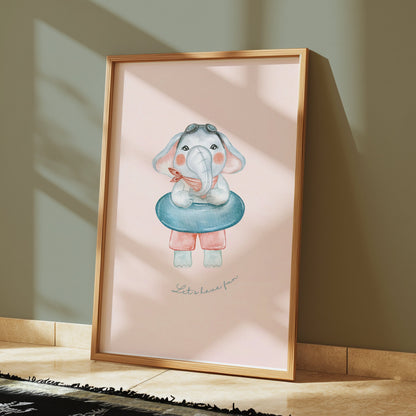 Premium Poster of Cute Cartoon Elephant with Swim Ring Posters
