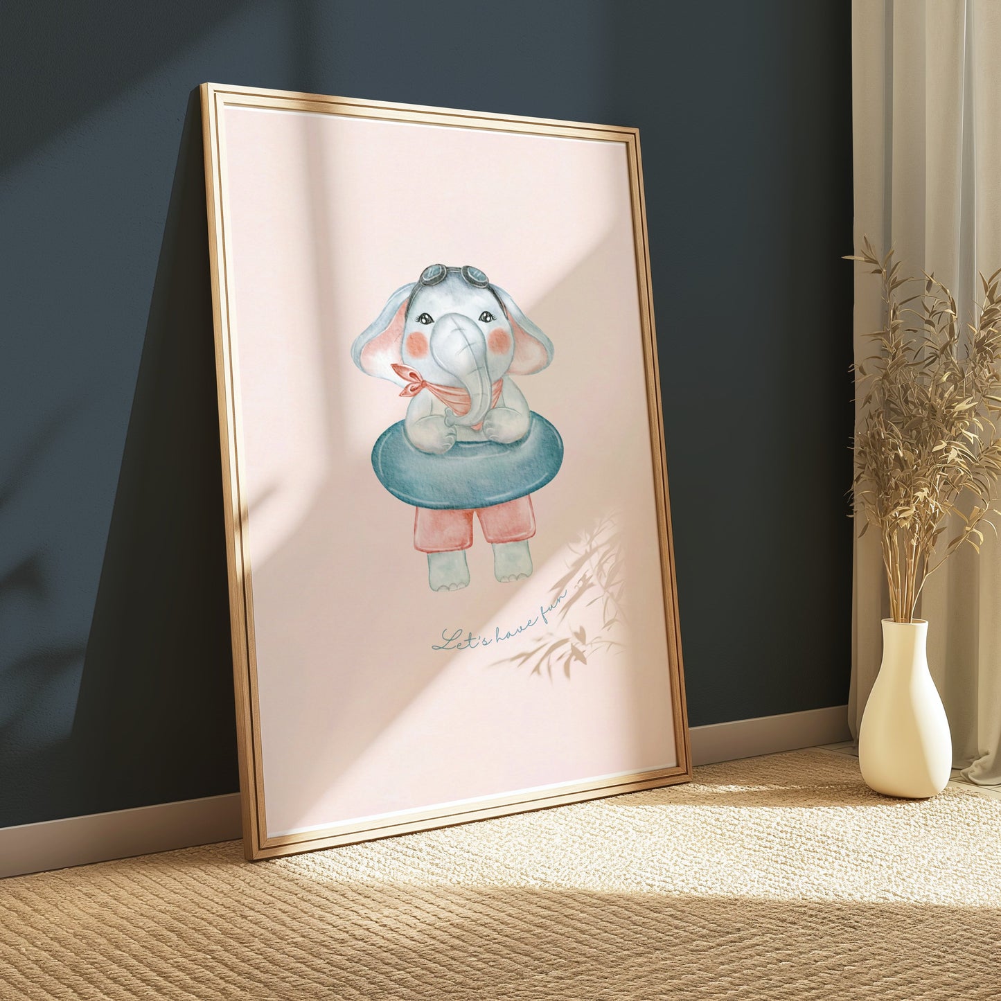 Premium Poster of Cute Cartoon Elephant with Swim Ring Posters
