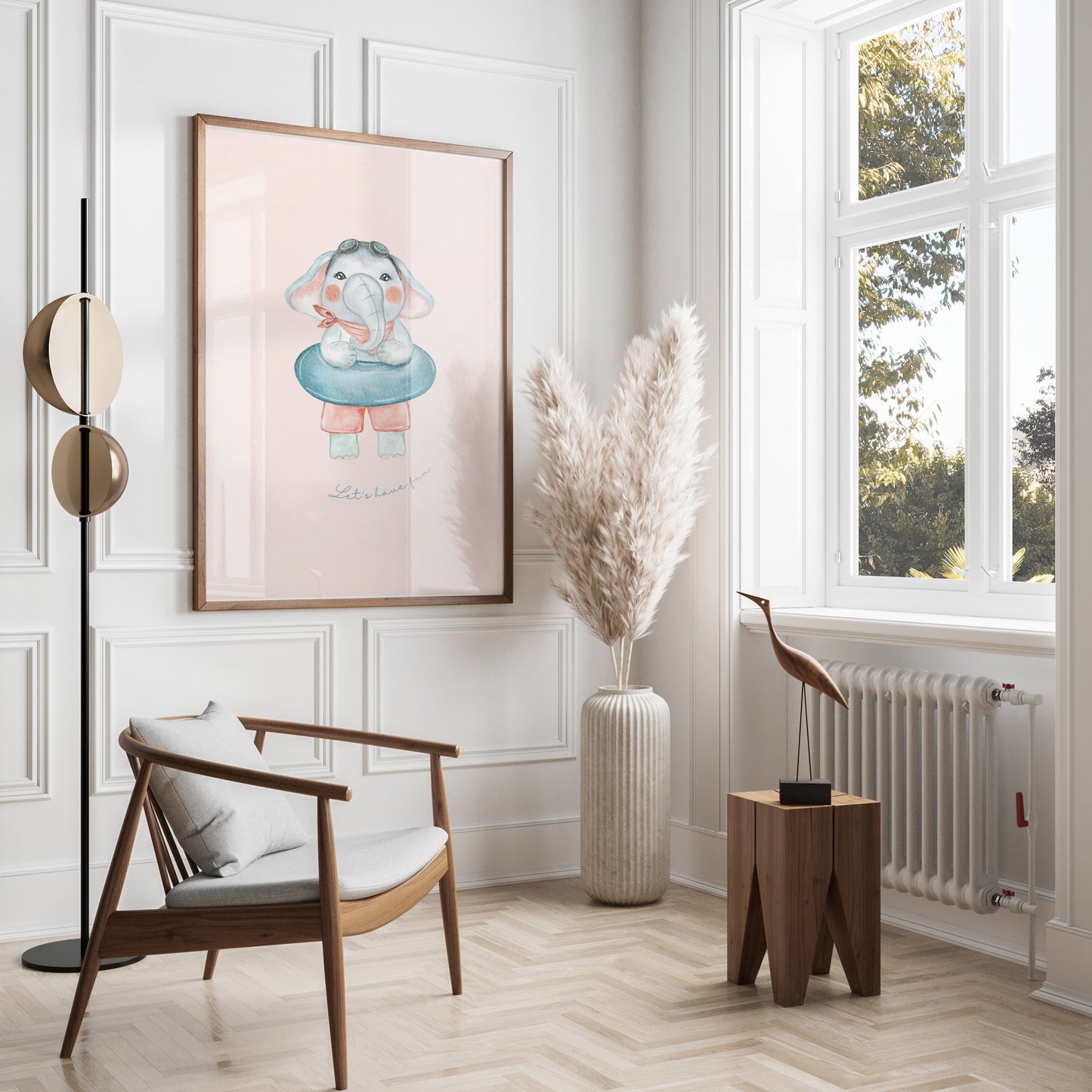 Premium Poster of Cute Cartoon Elephant with Swim Ring Posters