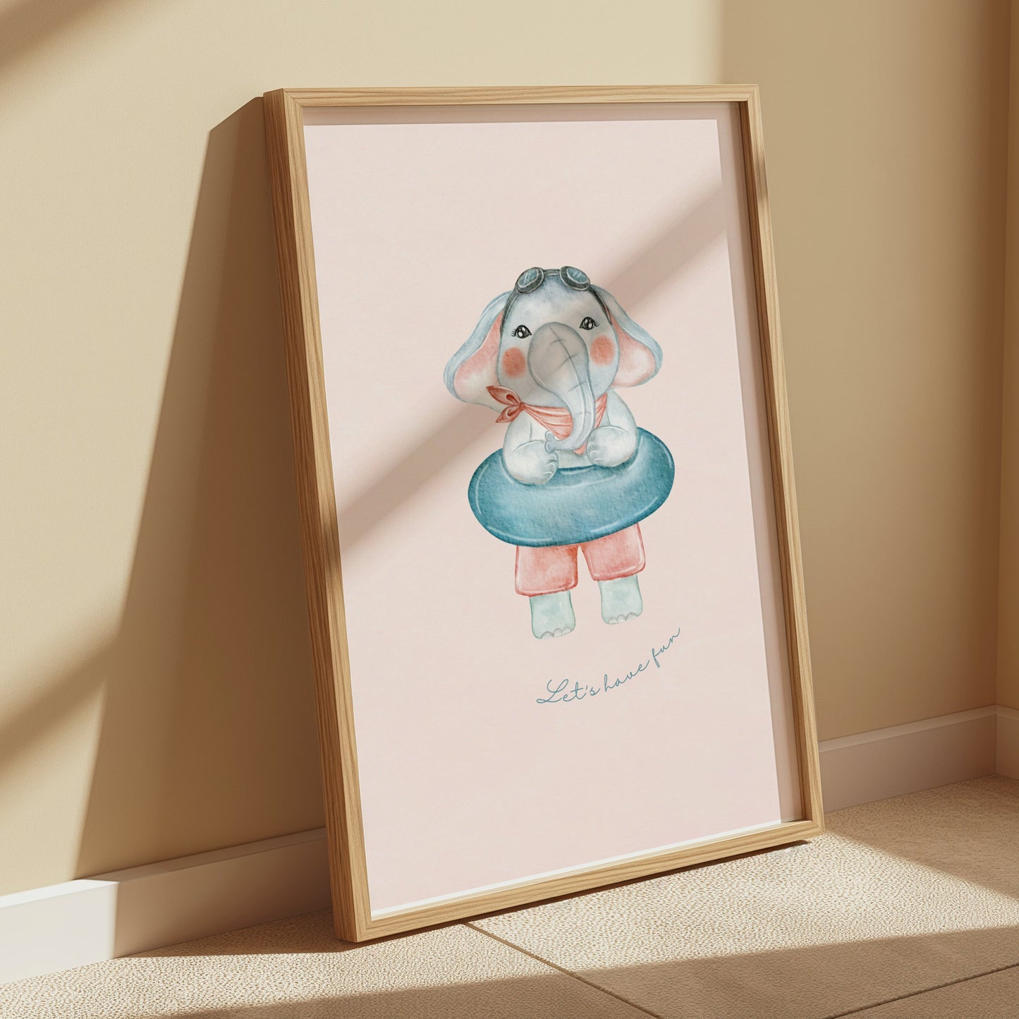 Premium Poster of Cute Cartoon Elephant with Swim Ring Posters