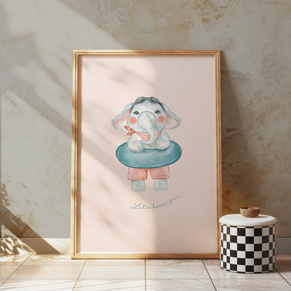 Premium Poster of Cute Cartoon Elephant with Swim Ring Posters