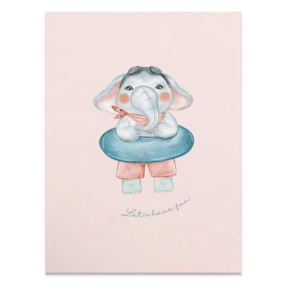 Premium Poster of Cute Cartoon Elephant with Swim Ring Posters