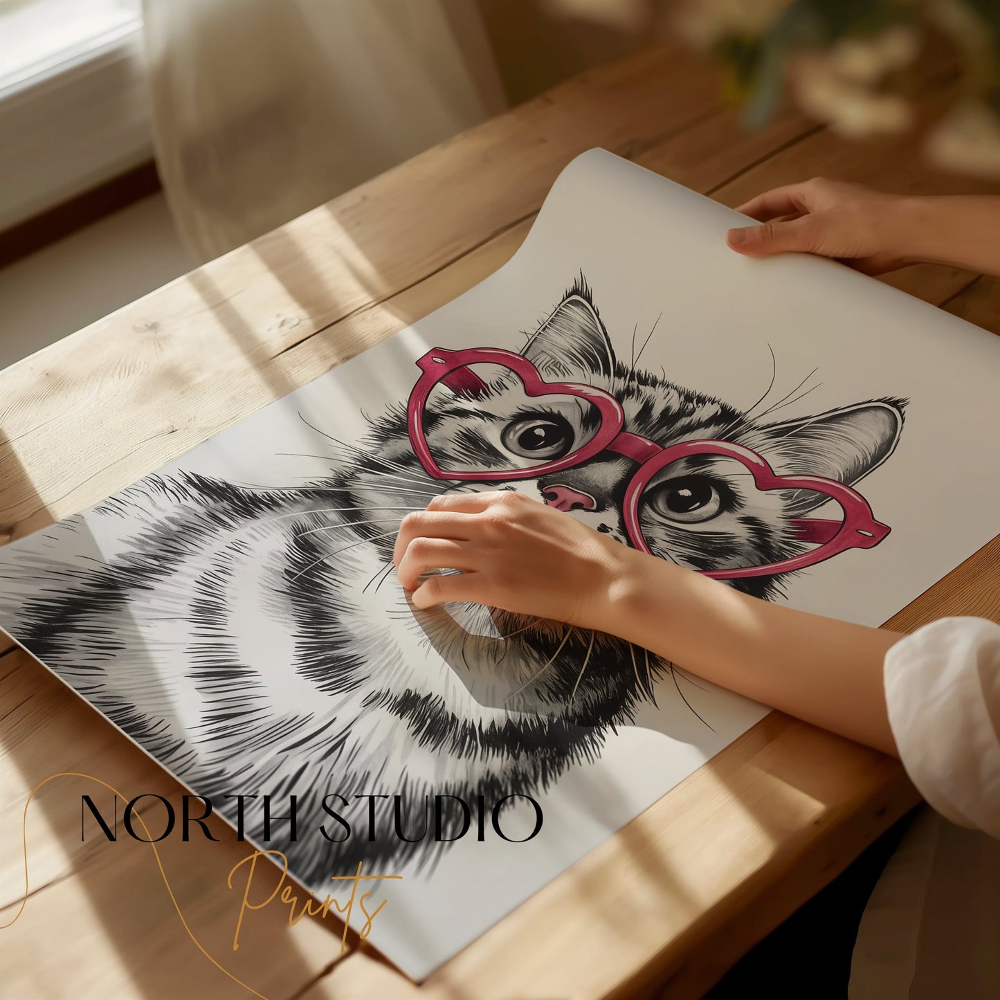 Premium Poster of Cute Cat with Heart Shaped Glasses Art Print Posters