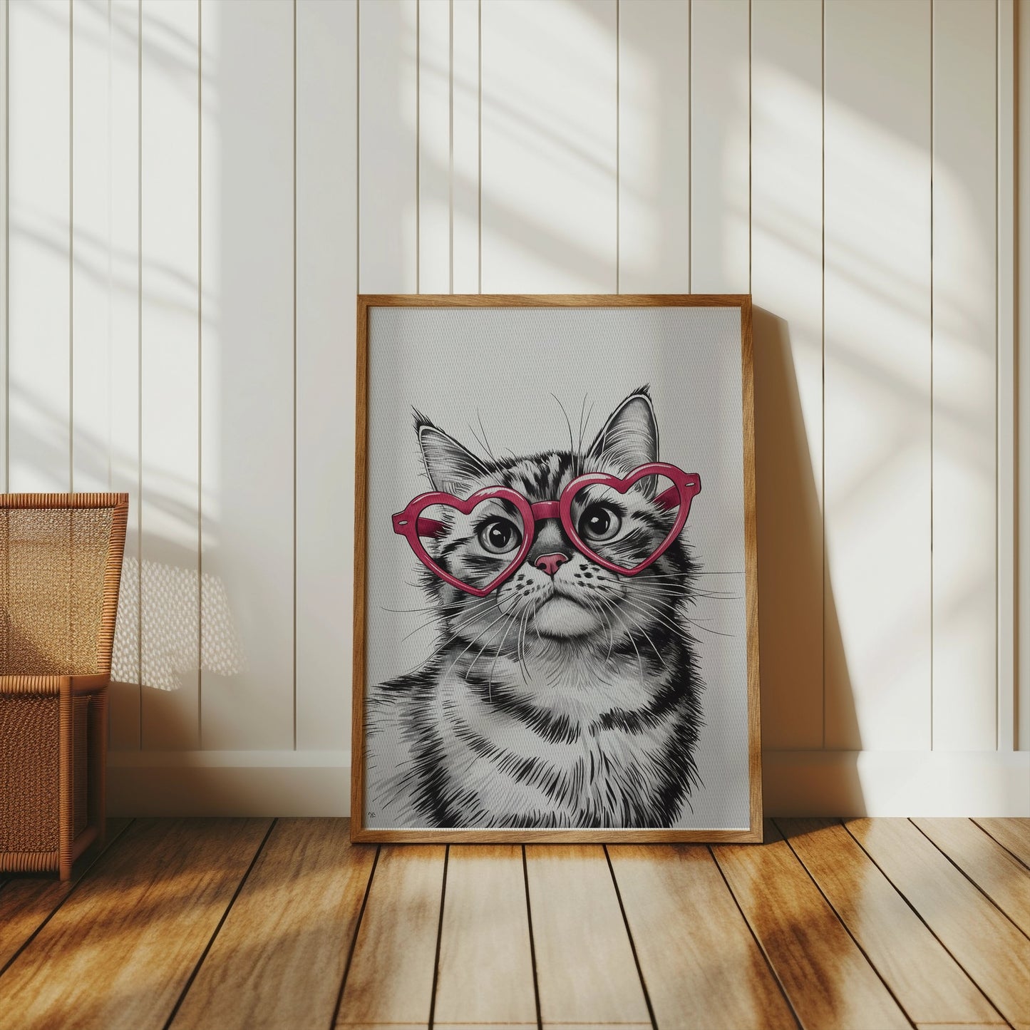 Premium Poster of Cute Cat with Heart Shaped Glasses Art Print Posters