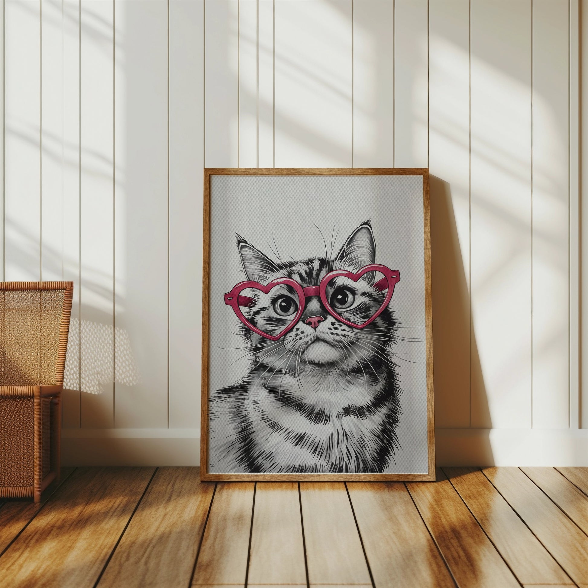 Premium Poster of Cute Cat with Heart Shaped Glasses Art Print Posters