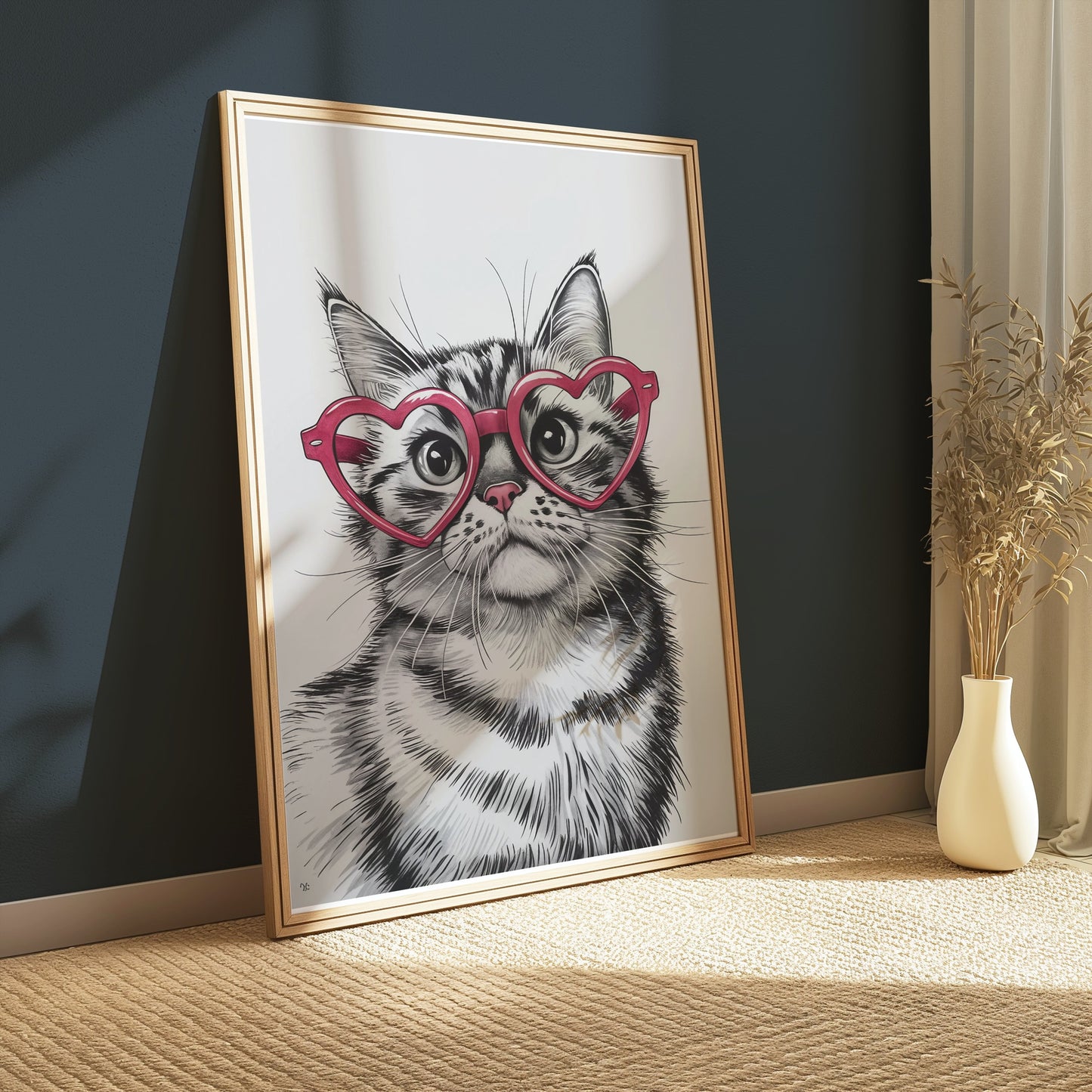 Premium Poster of Cute Cat with Heart Shaped Glasses Art Print Posters