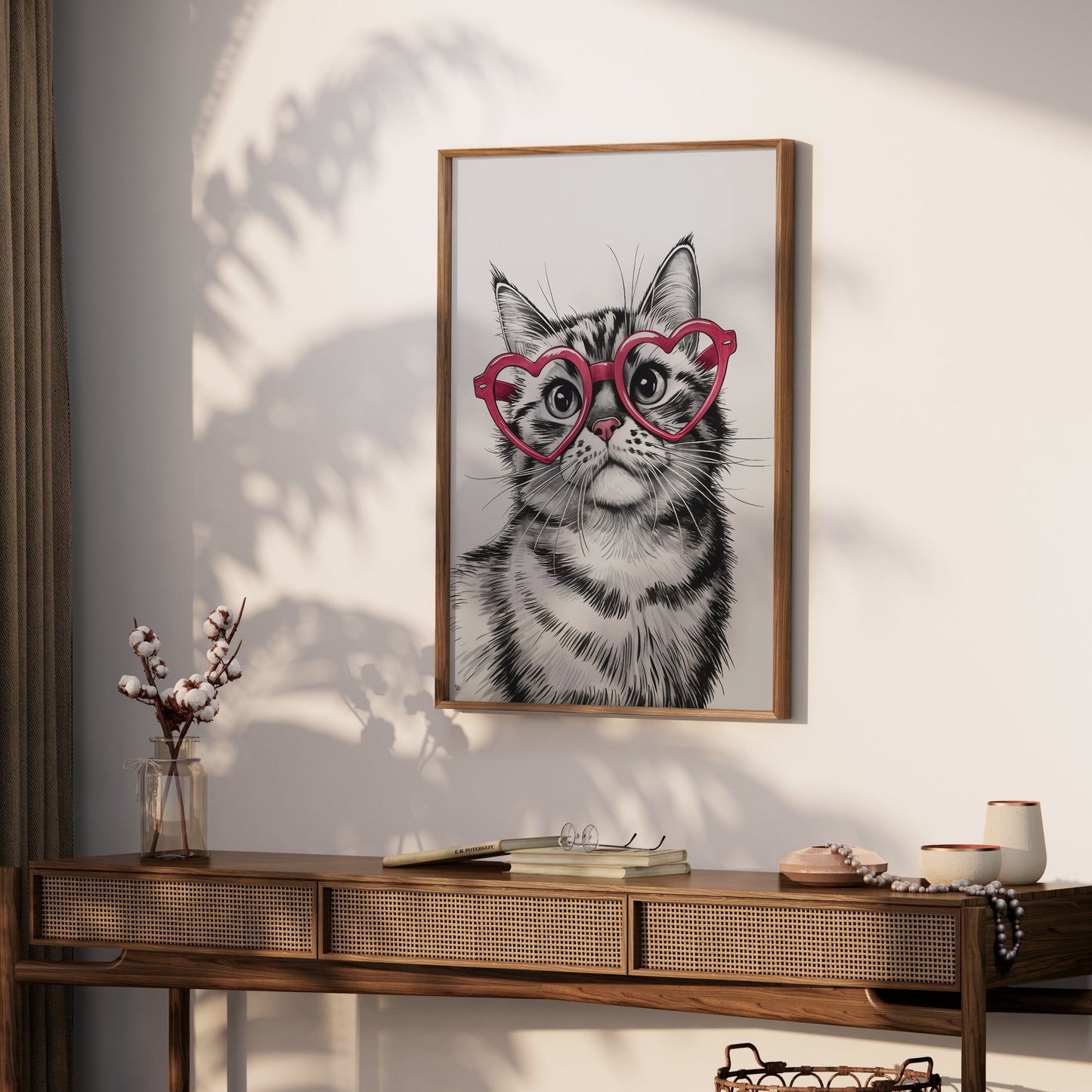 Premium Poster of Cute Cat with Heart Shaped Glasses Art Print Posters