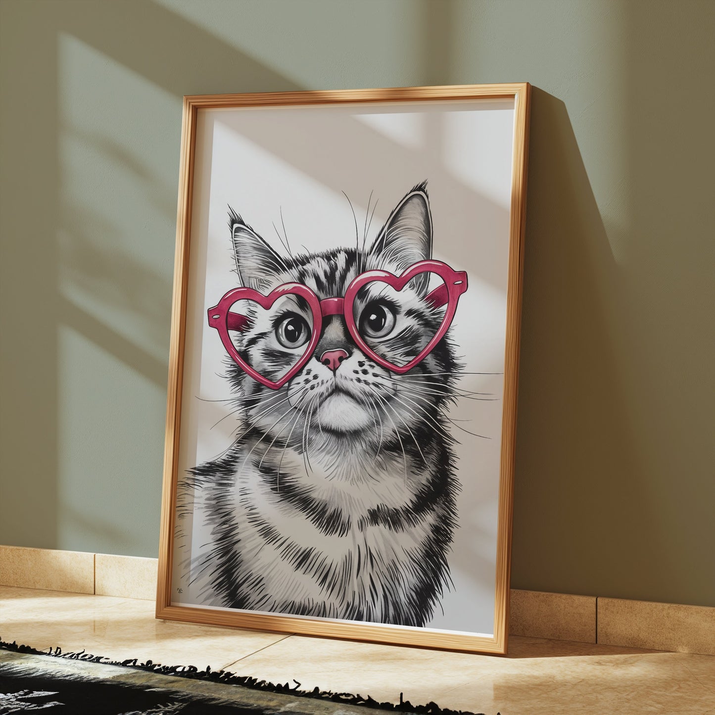 Premium Poster of Cute Cat with Heart Shaped Glasses Art Print Posters