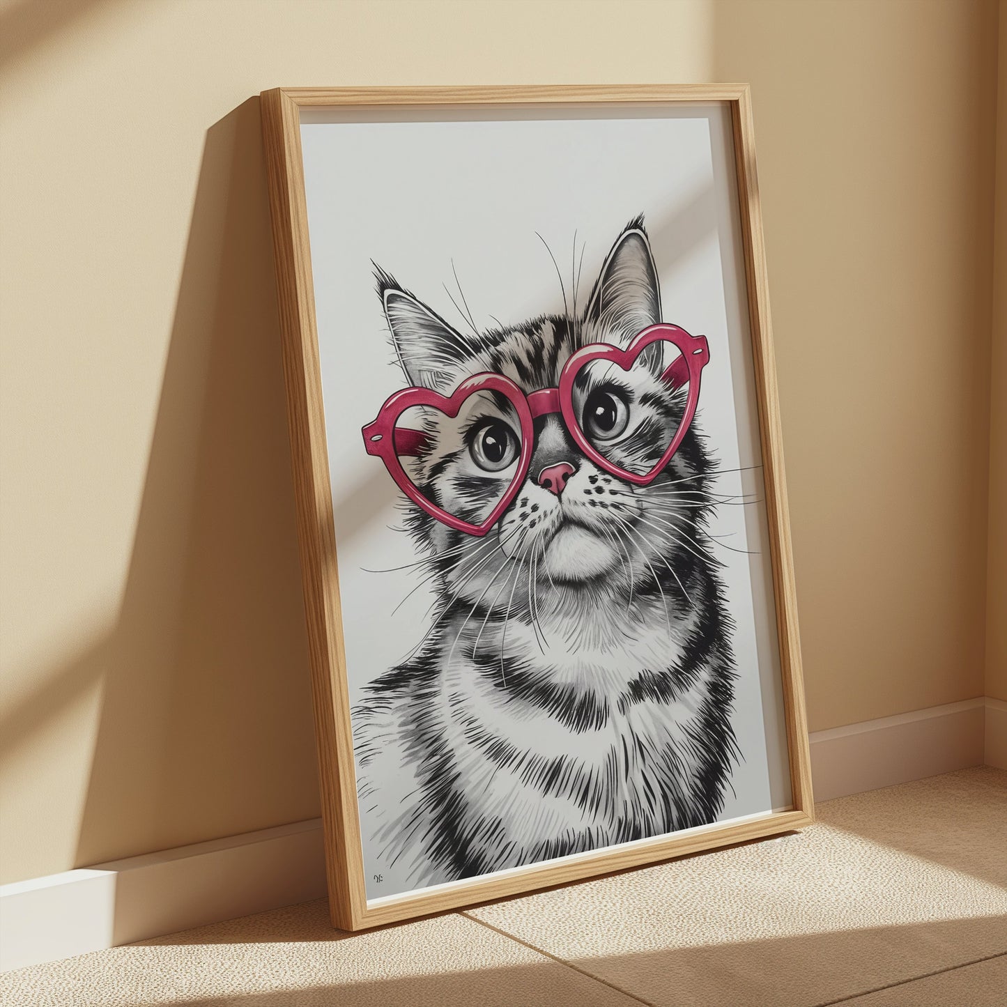 Premium Poster of Cute Cat with Heart Shaped Glasses Art Print Posters