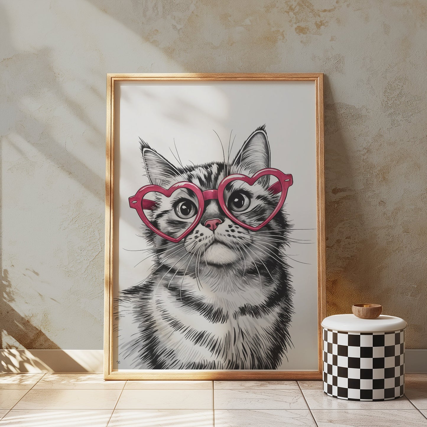 Premium Poster of Cute Cat with Heart Shaped Glasses Art Print Posters