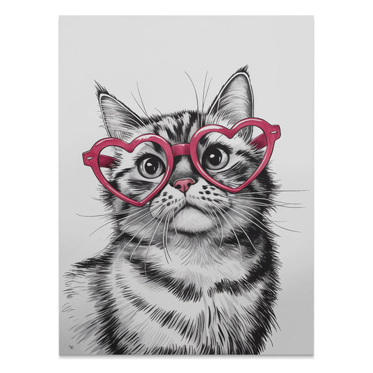 Premium Poster of Cute Cat with Heart Shaped Glasses Art Print Posters