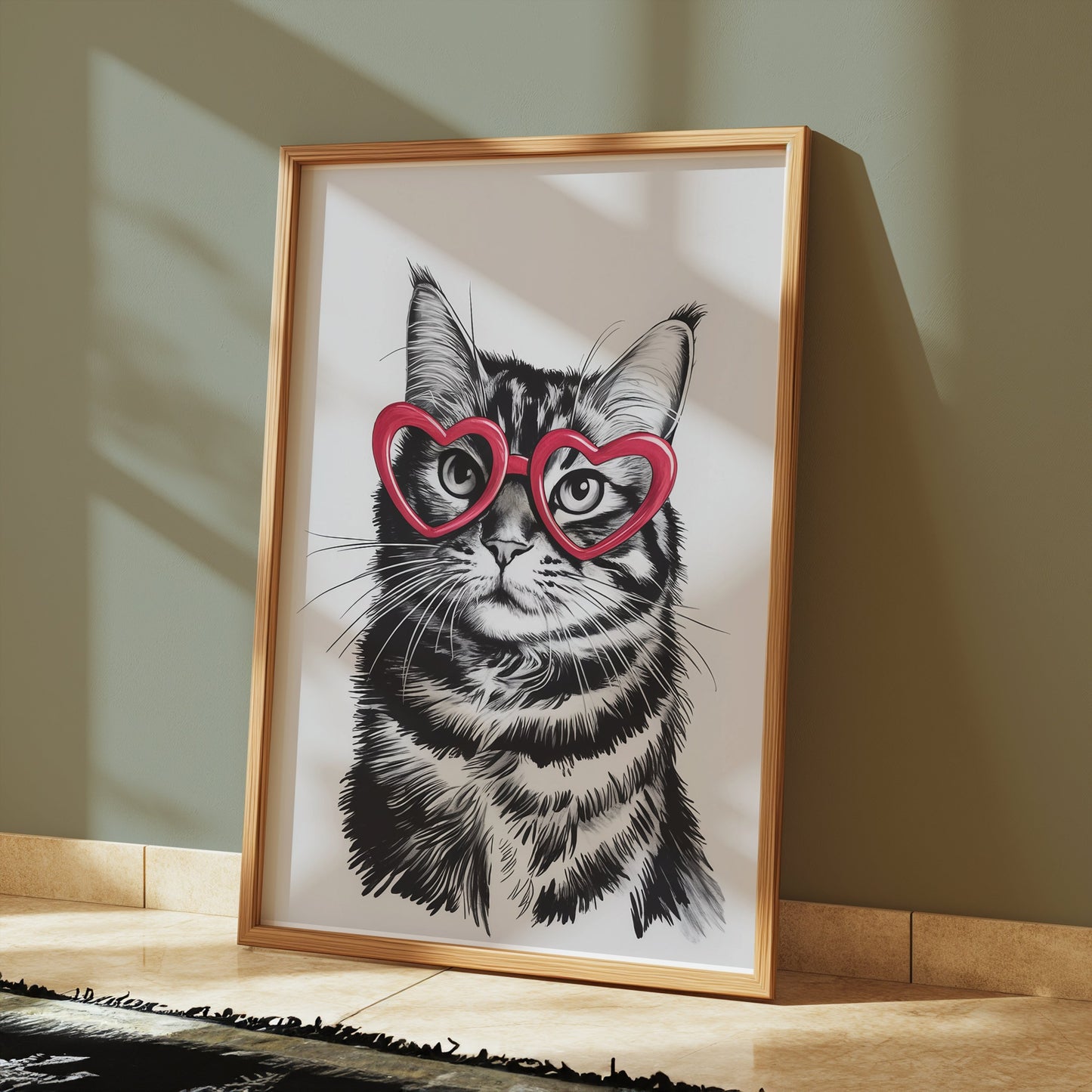 Premium Poster of Cute Cat with Heart-Shaped Glasses Fun Posters