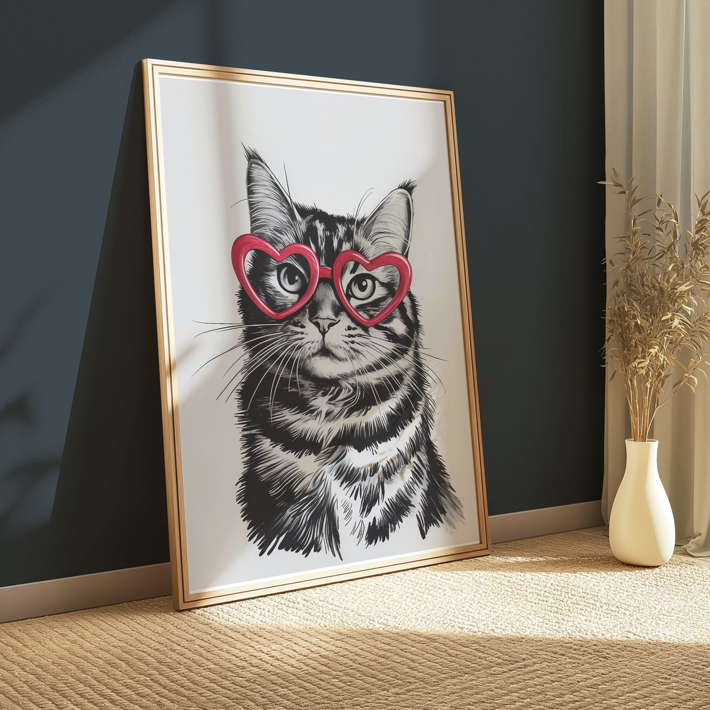 Premium Poster of Cute Cat with Heart-Shaped Glasses Fun Posters