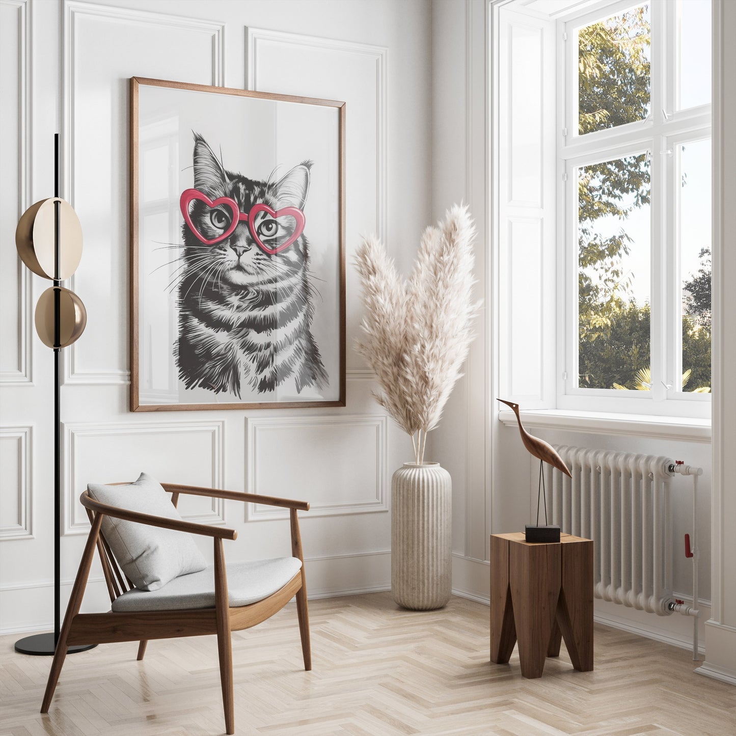 Premium Poster of Cute Cat with Heart-Shaped Glasses Fun Posters