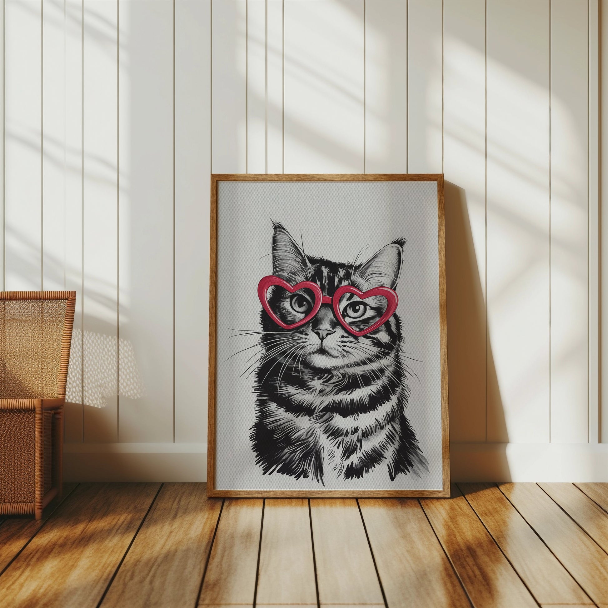 Premium Poster of Cute Cat with Heart-Shaped Glasses Fun Posters
