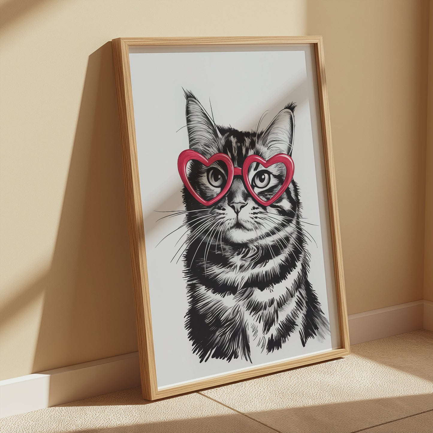 Premium Poster of Cute Cat with Heart-Shaped Glasses Fun Posters