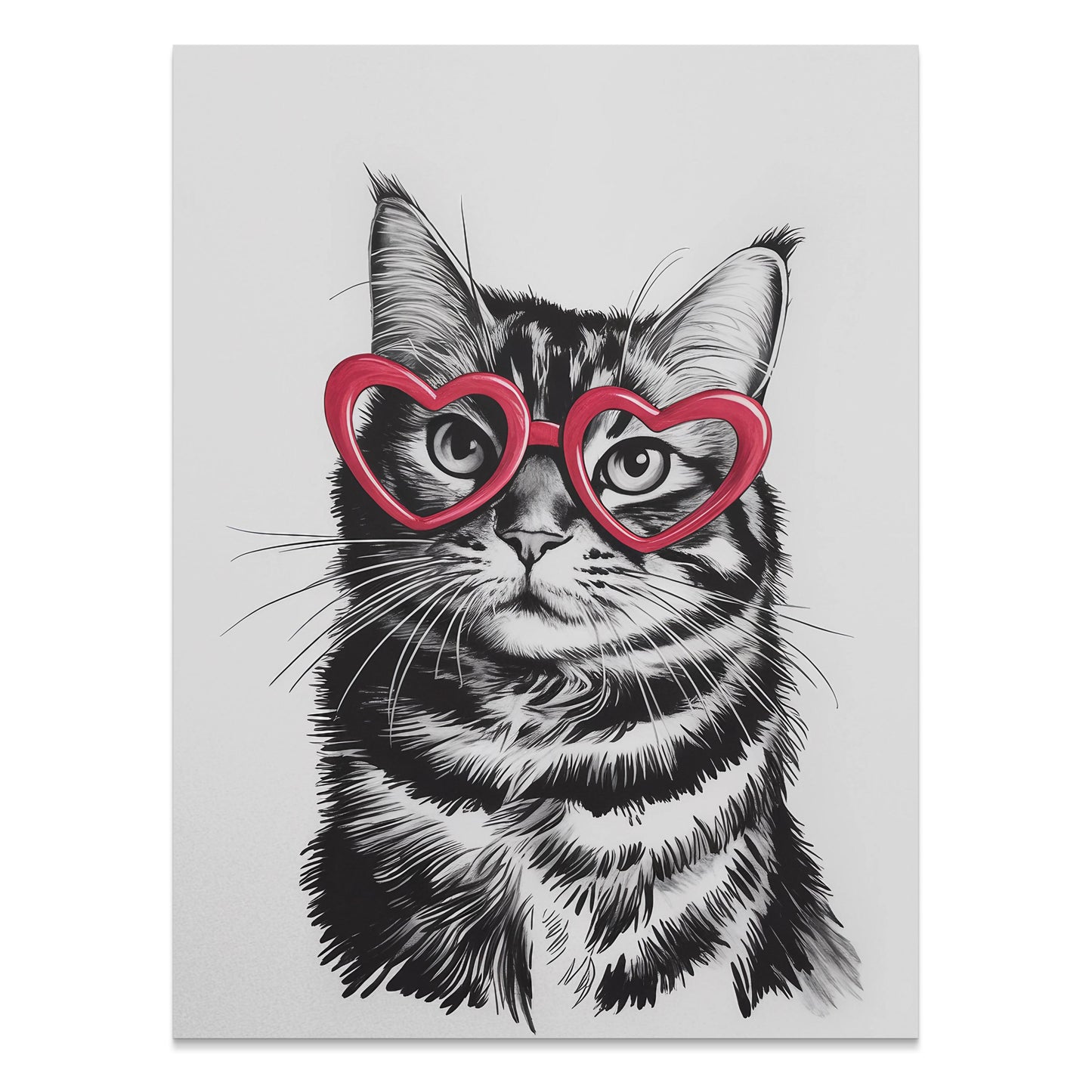 Premium Poster of Cute Cat with Heart-Shaped Glasses Fun Posters