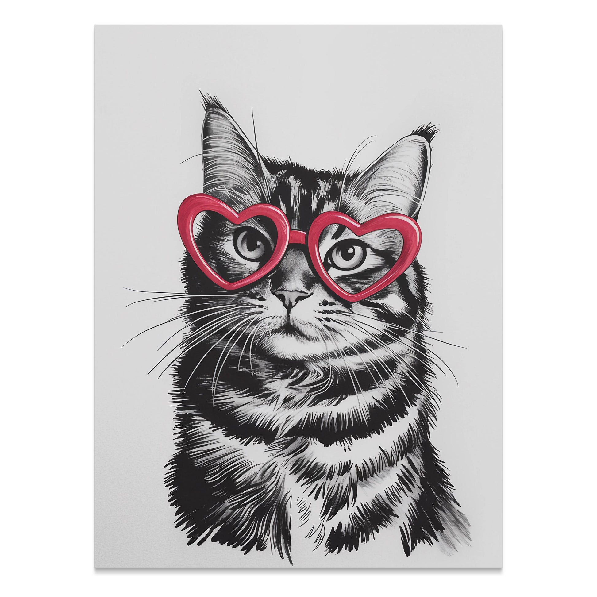 Premium Poster of Cute Cat with Heart-Shaped Glasses Fun Posters