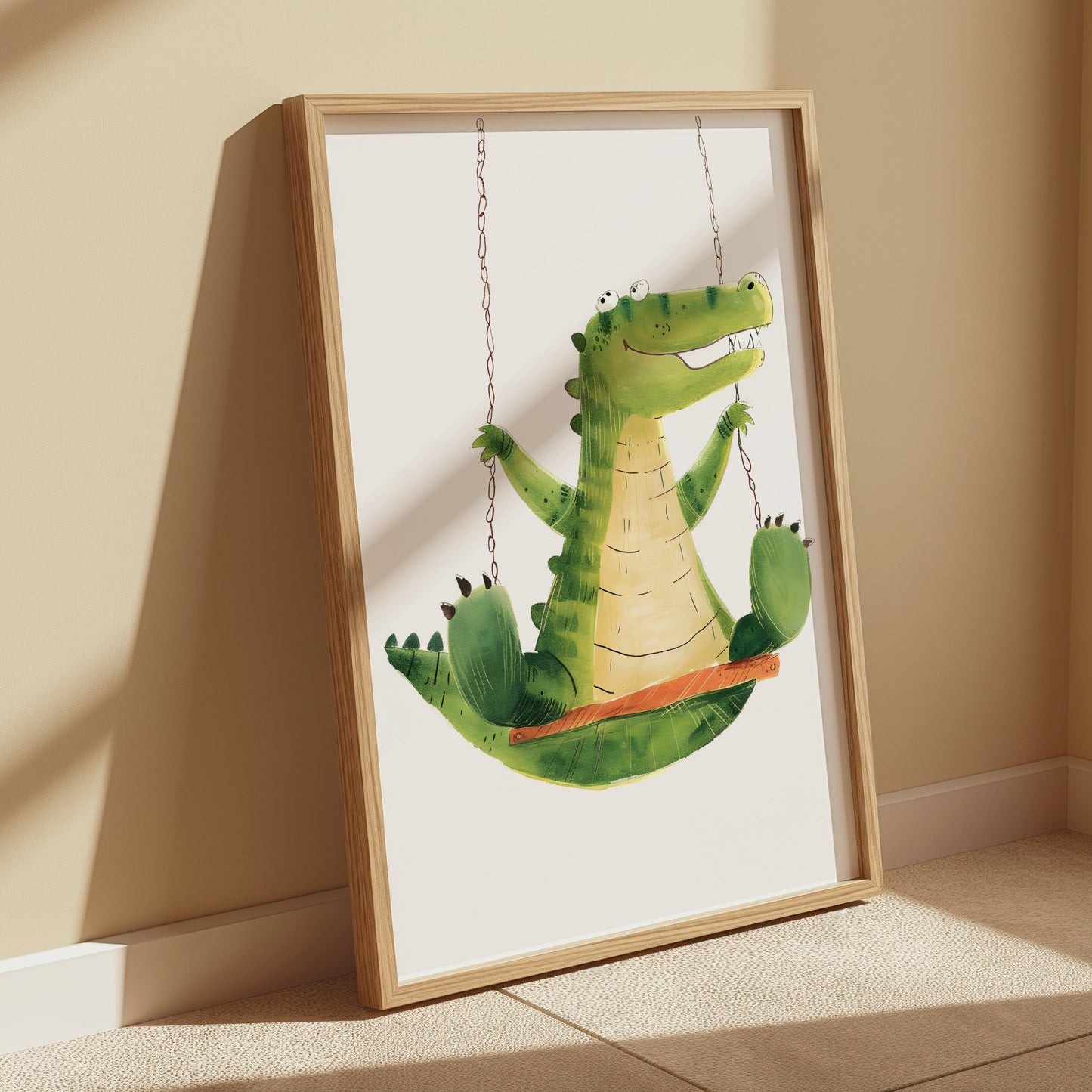 Premium Poster of Cute Crocodile Swinging Happy Kids Room Art Posters