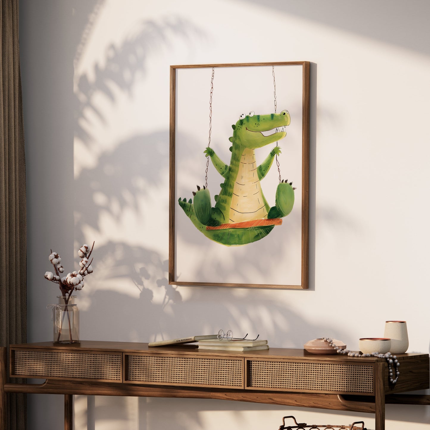 Premium Poster of Cute Crocodile Swinging Happy Kids Room Art Posters