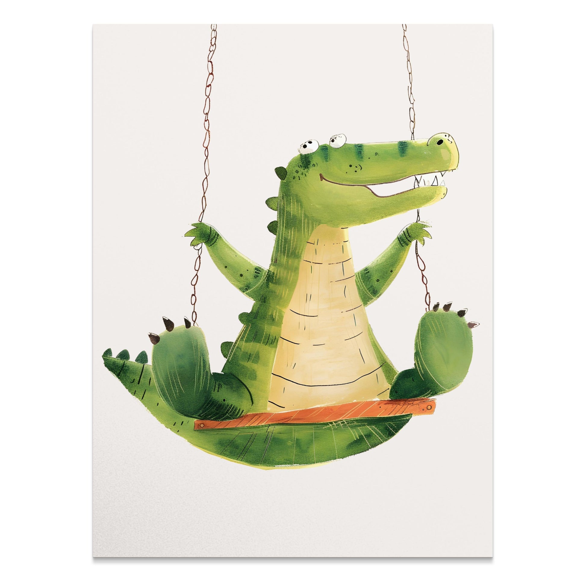 Premium Poster of Cute Crocodile Swinging Happy Kids Room Art Posters