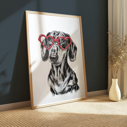 Premium Poster of Cute Dachshund With Heart Shaped Glasses Sketch Posters