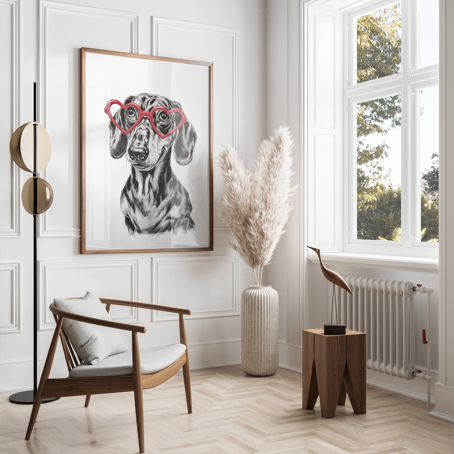Premium Poster of Cute Dachshund With Heart Shaped Glasses Sketch Posters