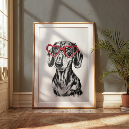 Premium Poster of Cute Dachshund With Heart Shaped Glasses Sketch Posters