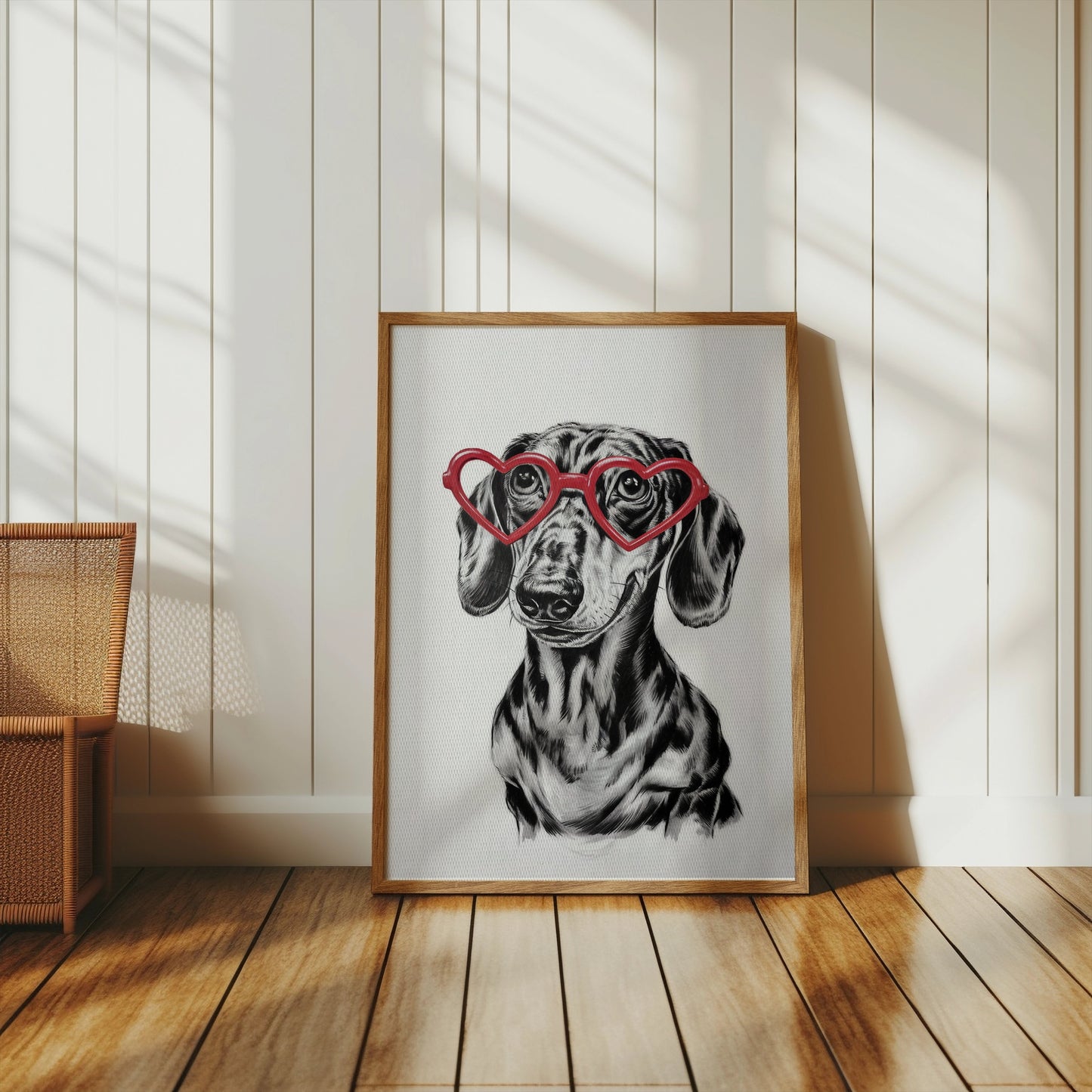 Premium Poster of Cute Dachshund With Heart Shaped Glasses Sketch Posters