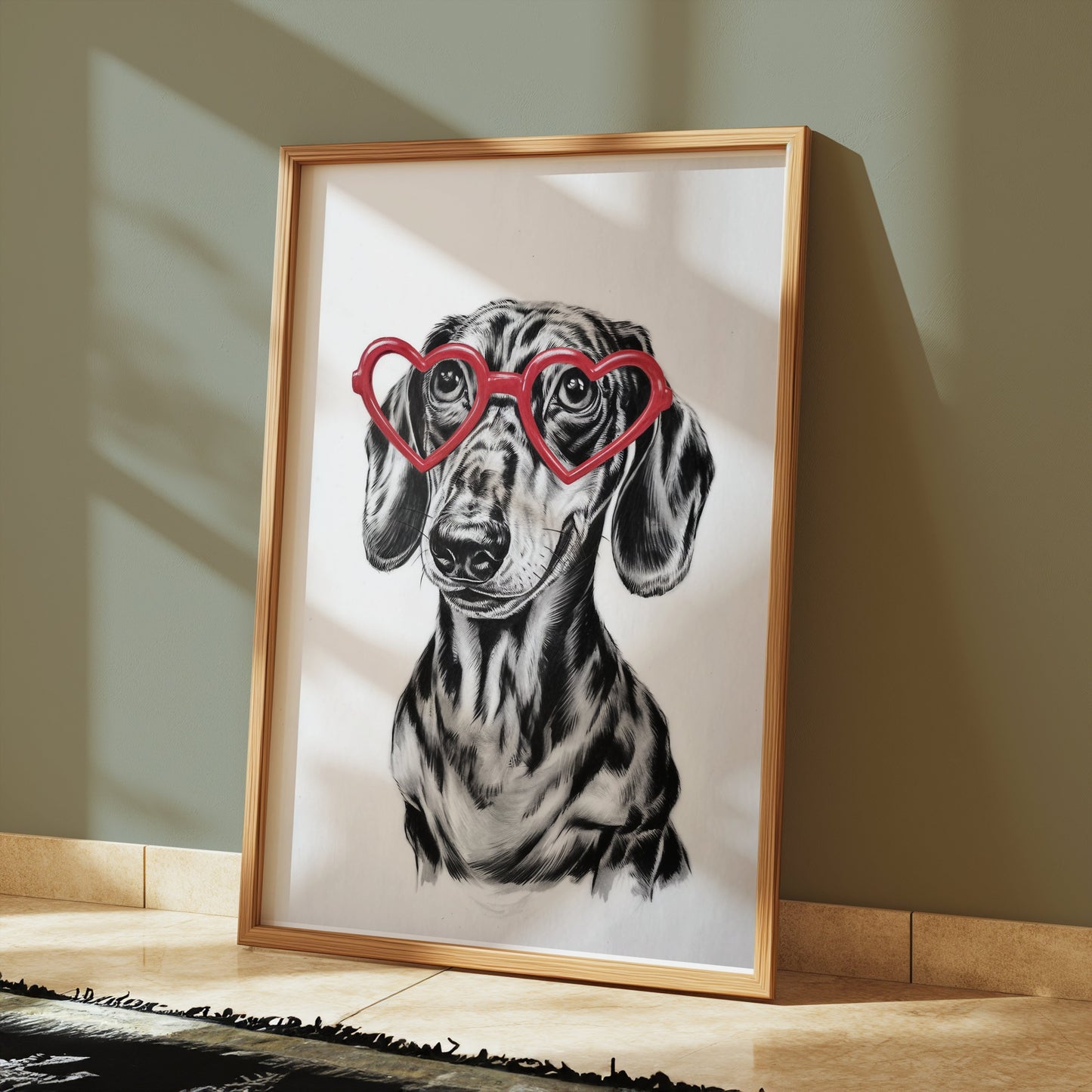 Premium Poster of Cute Dachshund With Heart Shaped Glasses Sketch Posters