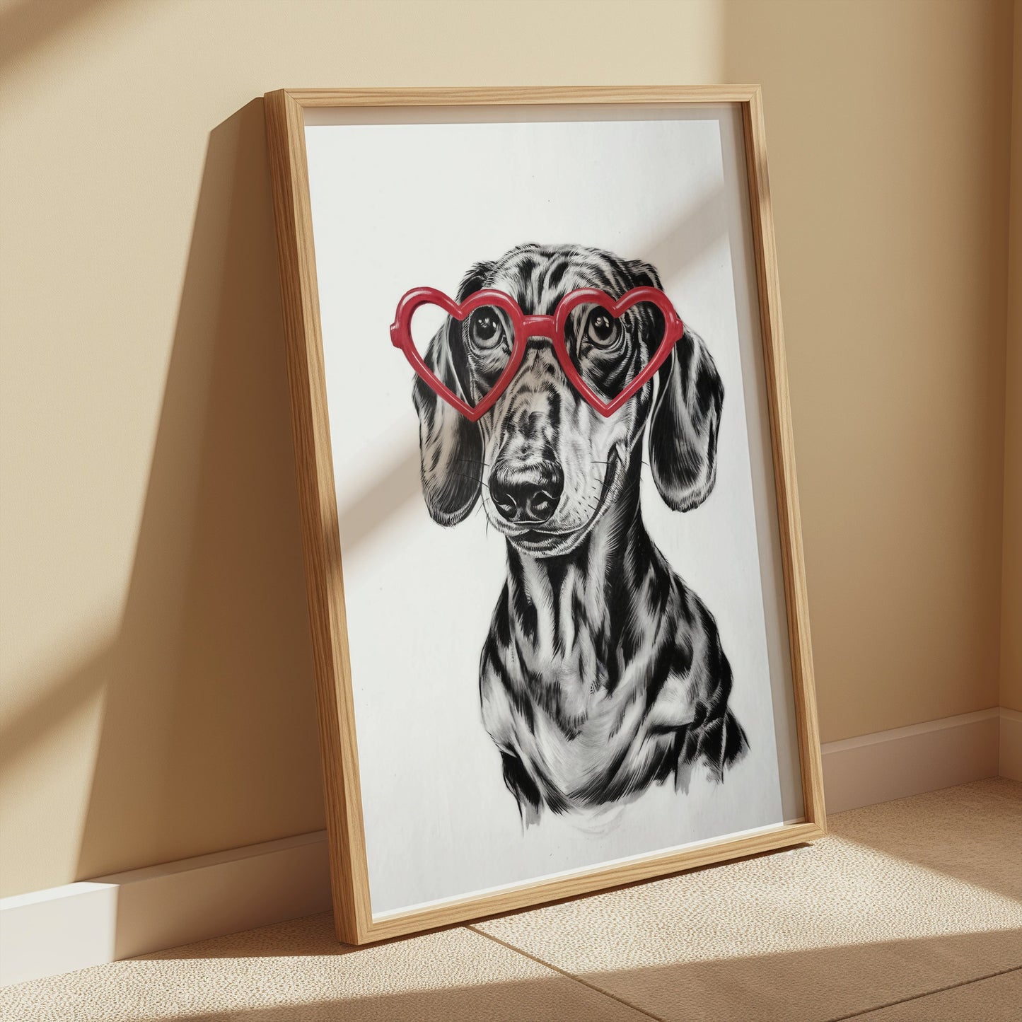 Premium Poster of Cute Dachshund With Heart Shaped Glasses Sketch Posters