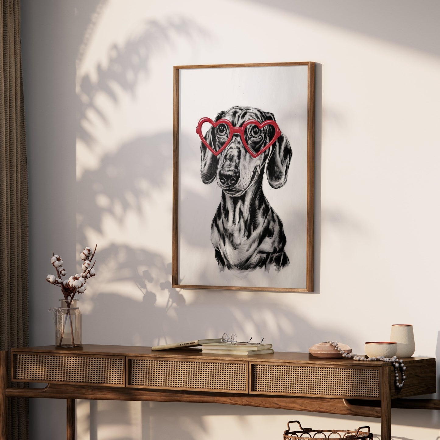 Premium Poster of Cute Dachshund With Heart Shaped Glasses Sketch Posters