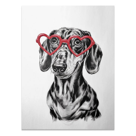 Premium Poster of Cute Dachshund With Heart Shaped Glasses Sketch Posters