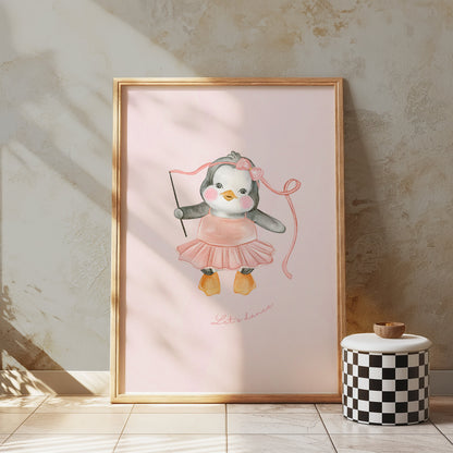 Premium Poster of Cute Dancing Penguin with Ribbon Art Print Posters