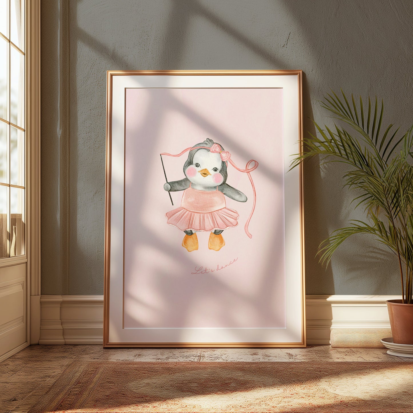 Premium Poster of Cute Dancing Penguin with Ribbon Art Print Posters