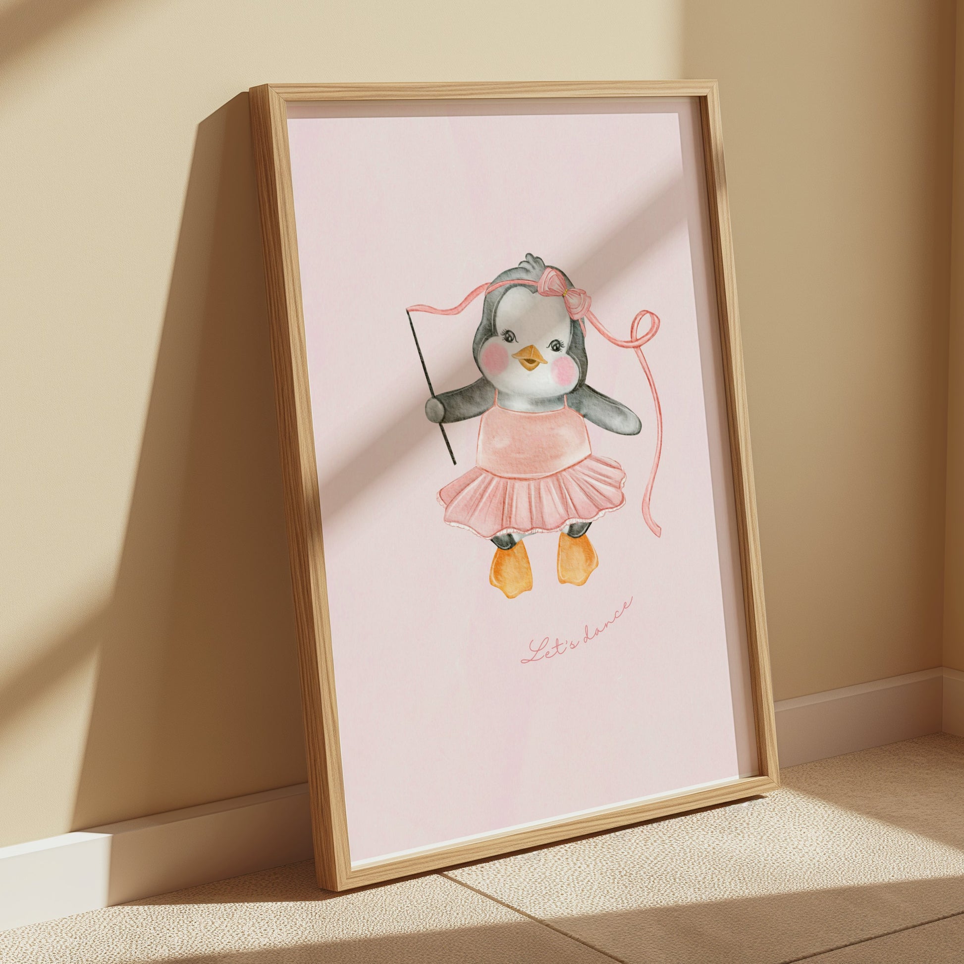Premium Poster of Cute Dancing Penguin with Ribbon Art Print Posters