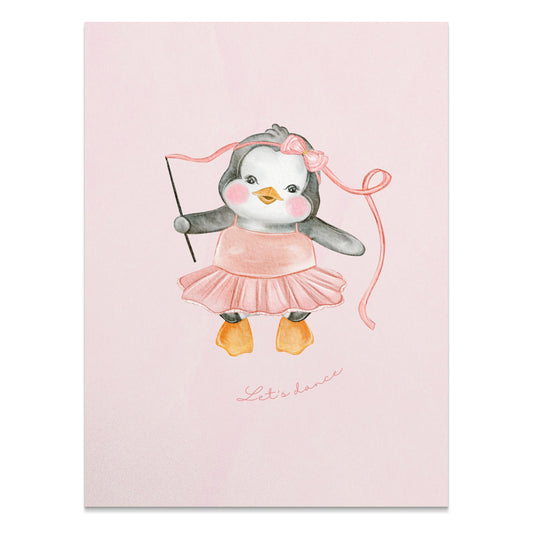 Premium Poster of Cute Dancing Penguin with Ribbon Art Print Posters