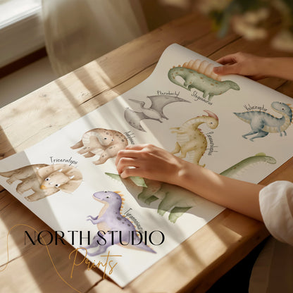 Premium Poster of Cute Dinosaur Cartoons for Kids Room Decor Posters