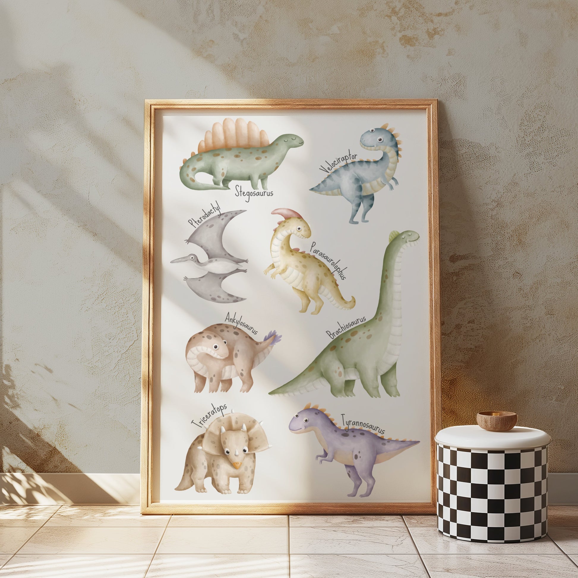 Premium Poster of Cute Dinosaur Cartoons for Kids Room Decor Posters