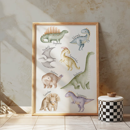 Premium Poster of Cute Dinosaur Cartoons for Kids Room Decor Posters