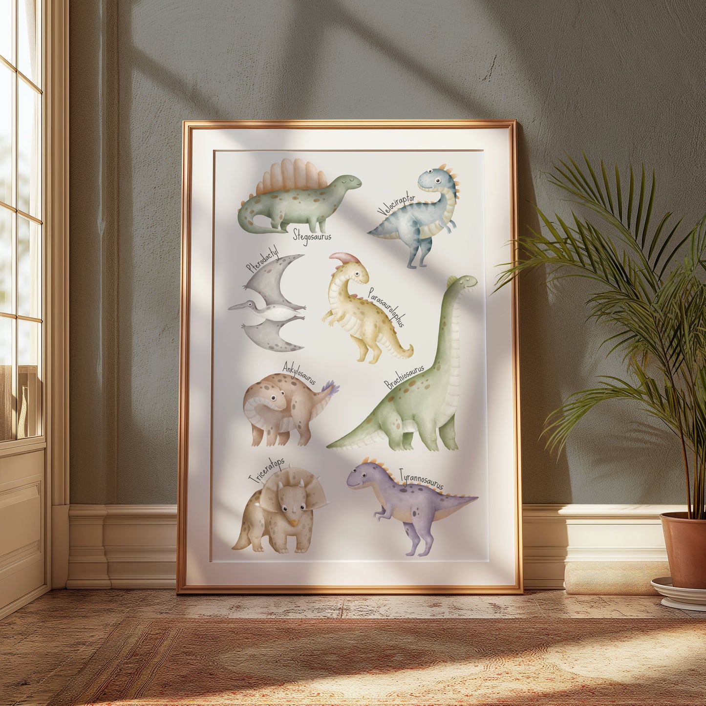 Premium Poster of Cute Dinosaur Cartoons for Kids Room Decor Posters